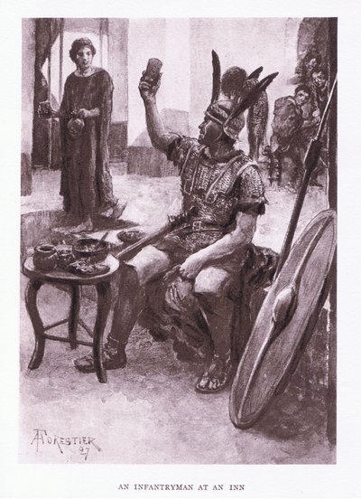 En infanterist på et vertshus, illustrasjon fra The Roman Soldier, 1928 av Amedee Forestier