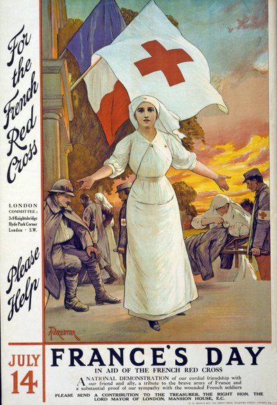 Innsamlingsappell til fordel for det franske Røde Kors på Frankrikes dag, 14. juli, pub. London, ca. 1915 av Amedee Forestier