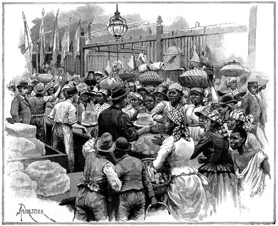 Isbod på markedet, Georgetown, Demerara, Guyana, Britisk Guyana, 1888 av Amedee Forestier