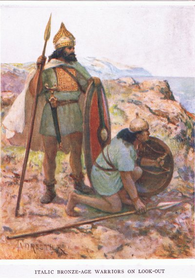 Kursiv bronsealderkrigere på utkikk, illustrasjon fra 