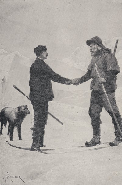 Møte mellom polfarerne Frederick George Jackson og Fridtjof Nansen, Franz Josef Land, 1896 av Amedee Forestier