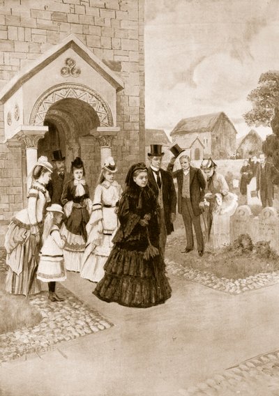 Dronning Victorias liv i Osborne: Hennes Majestet ved Whippingham Church, fra 'The Illustrated London News', 1901 av Amedee Forestier