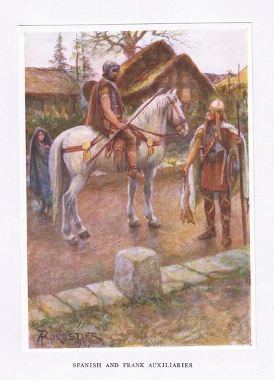 Spanske og franke hjelpemenn, illustrasjon fra The Roman Soldier, 1928 av Amedee Forestier