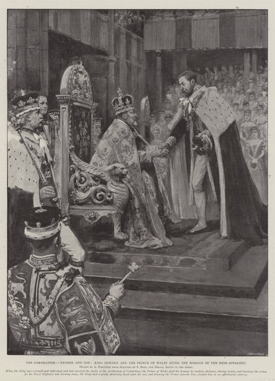 Kroningen, far og sønn, kong Edward og prinsen av Wales etter Hokage of the Heir-Apparent av Amedee Forestier