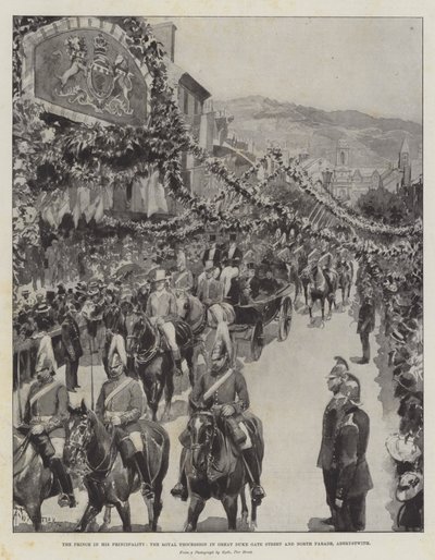 Prinsen i hans fyrstedømme, Royal Procession i Great Duke Gate Street og North Parade, Aberystwith av Amedee Forestier