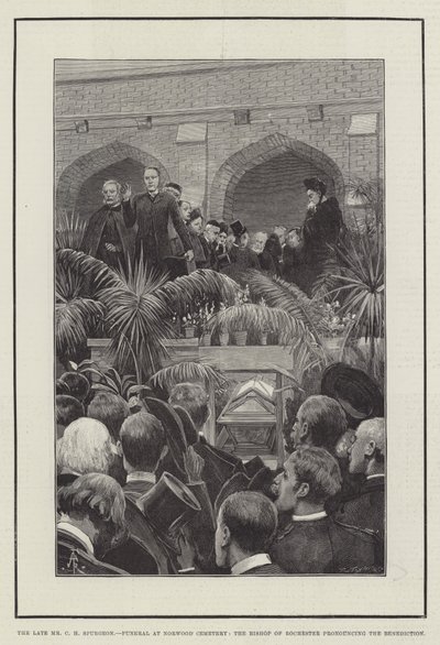 Avdøde Mr CH Spurgeon, begravelse på Norwood Cemetery, biskopen av Rochester uttaler velsignelsen av Amedee Forestier