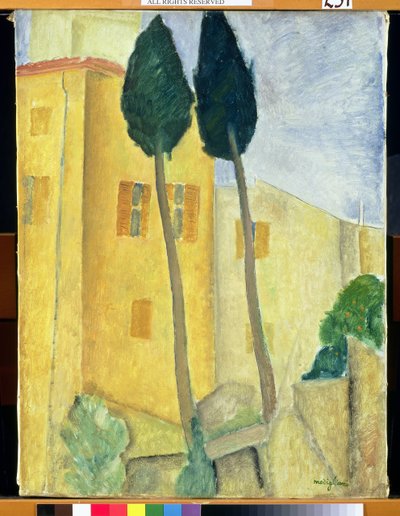 Cypress Trees and House, 1919 av Amedeo Modigliani