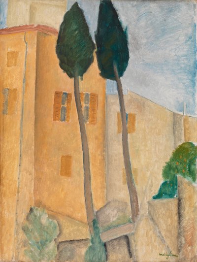 Sypresser og hus i Cagnes av Amedeo Modigliani