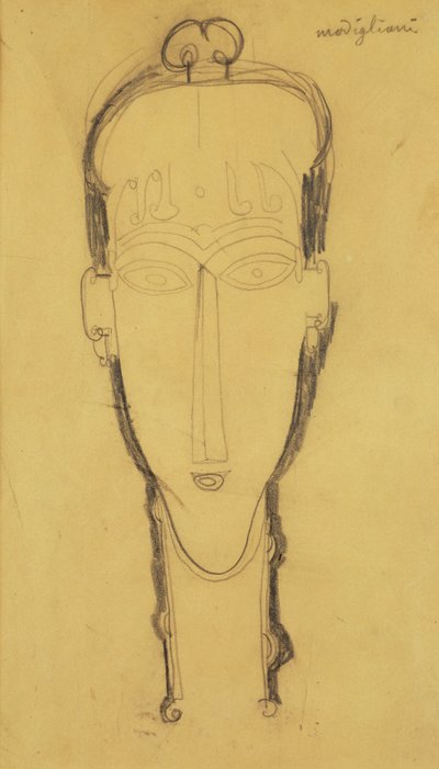 Head of a Caryatid in a Head Dress, 1911 av Amedeo Modigliani