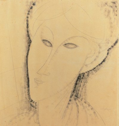 Hodet til en kvinne (penn, pensel, blekk og blyant på papir) av Amedeo Modigliani