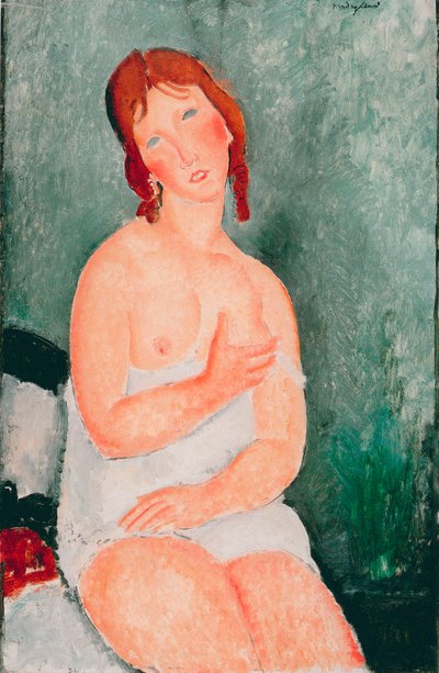 Ung kvinne med skjorte - Maleri av Amedeo Modigliani (1884-1920) av Amedeo Modigliani