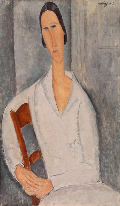 Madame Hanka Zborowska lener seg på en stol av Amedeo Modigliani