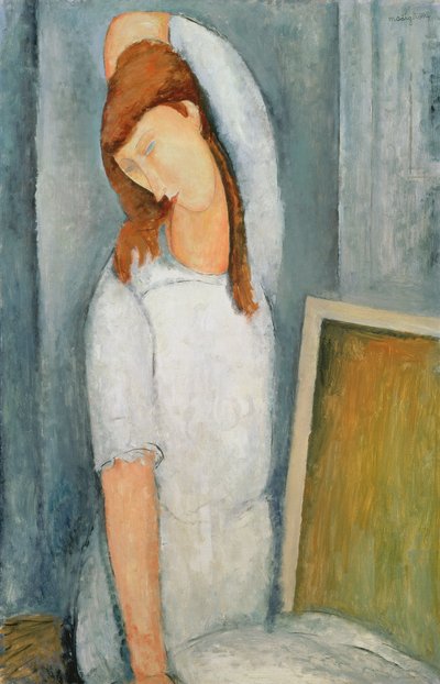 Portrett av Jeanne Hebuterne (1898-1920) med venstre arm bak hodet av Amedeo Modigliani