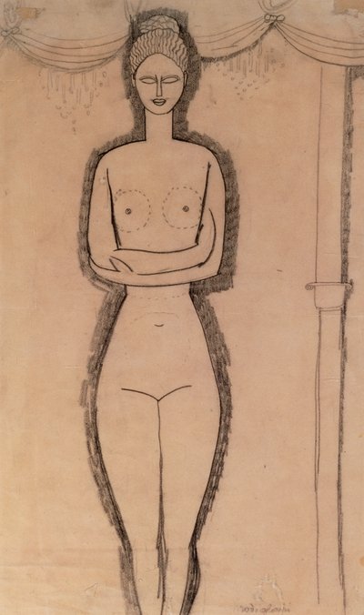 Stående naken (blyant på papir) av Amedeo Modigliani