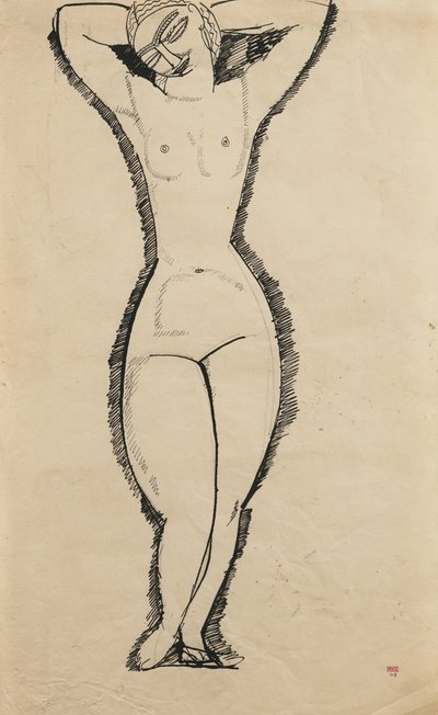 Stående naken med løftede armer (Anna Akhmatova av Amedeo Modigliani