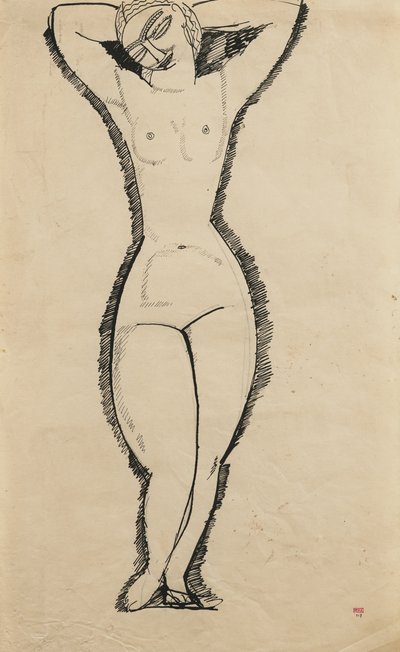Stående naken med løftede armer, 1911 av Amedeo Modigliani