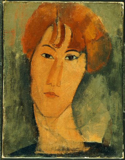 Ung kvinne med rødt hår iført en krage av Amedeo Modigliani