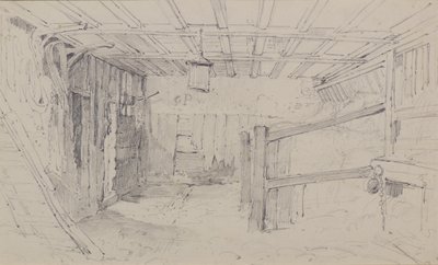 Inne i en stall, ca. 1810 (blyant) av Amelia Long
