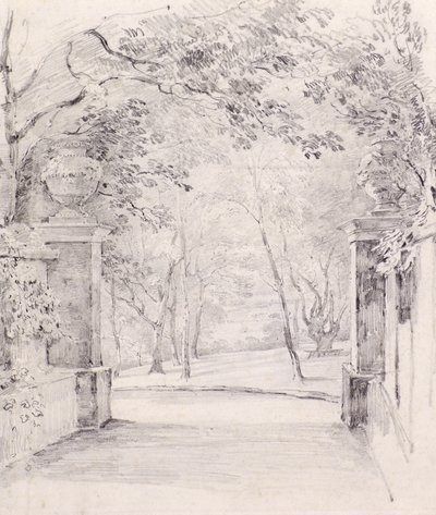 Utsikt fra inngangen til Bromley, ca. 1810 (blyant) av Amelia Long