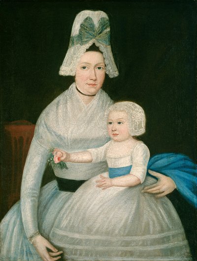 Mor og barn i hvitt av American 18th Century