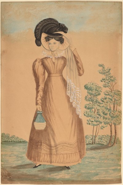 Kvinne med Plumed Hat av American 19th Century