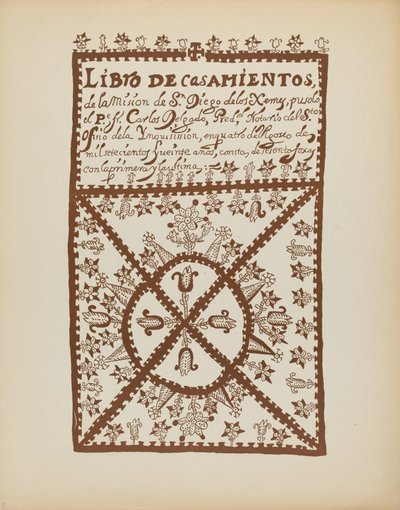 Plate 1: Jemez Book of Marriages: Fra porteføljen "Spanish Colonial Designs of New Mexico" av American 20th Century