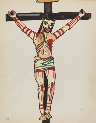 Plate 26: Kristus korsfestet, Taos: Fra porteføljen "Spanish Colonial Designs of New Mexico" av American 20th Century