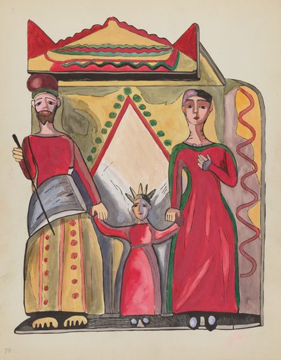 Plate 28: Den hellige familie: Fra porteføljen "Spanish Colonial Designs of New Mexico" av American 20th Century