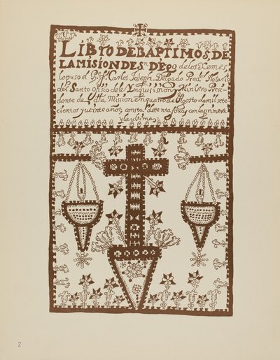 Plate 2: Jemez Book of Baptisms: Fra porteføljen "Spanske kolonialdesign i New Mexico" av American 20th Century