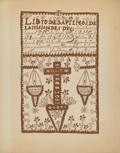 Plate 2: Jemez Book of Baptisms: Fra porteføljen "Spanske kolonialdesign i New Mexico" av American 20th Century