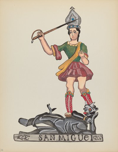 Plate 38: Saint Michael: Fra porteføljen "Spanish Colonial Designs of New Mexico" av American 20th Century