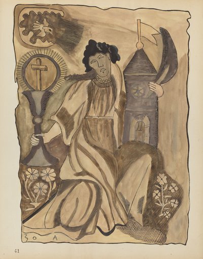 Plate 41: Saint Barbara: Fra porteføljen "Spanish Colonial Designs of New Mexico" av American 20th Century
