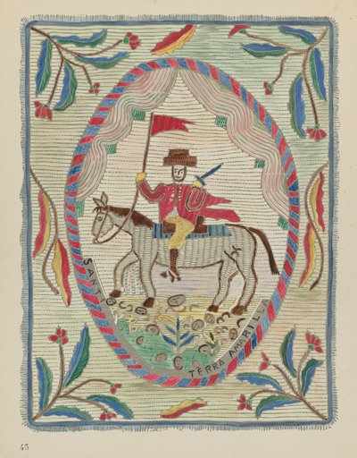 Plate 45: Brodert sengeteppe (St. James): Fra porteføljen "Spanish Colonial Designs of New Mexico" av American 20th Century