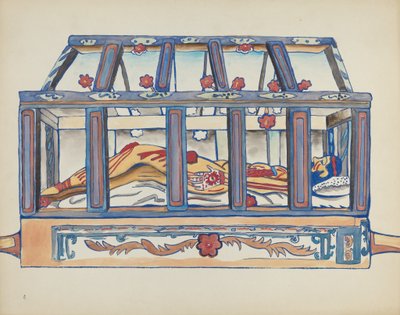 Plate 4: Kristus i graven: Fra porteføljen "Spanish Colonial Designs of New Mexico" av American 20th Century