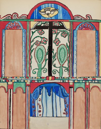 Plate 5: Hovedaltertavle, Santa Cruz: Fra porteføljen "Spanish Colonial Designs of New Mexico" av American 20th Century