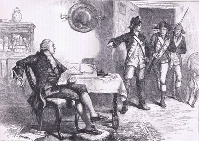 Arrest of William Franklin, illustrasjon fra Cassells History of the United States utgitt av Cassell, Petter & Galpin, ca. 1900 (litho) av American English school