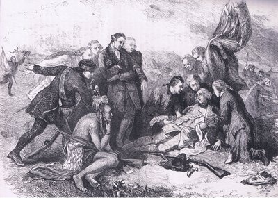 Death of Wolfe, illustrasjon fra Cassells History of the United States utgitt av Cassell, Petter & Galpin, ca. 1900 (litho) av American English school