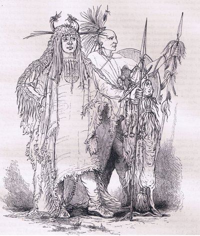 Gruppe av grenseindianere, illustrasjon fra Cassells History of the United States utgitt av Cassell, Petter & Galpin, ca. 1900 (litho) av American English school