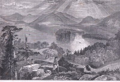 Long Island, Lake George, illustrasjon fra Cassells History of the United States utgitt av Cassell, Petter & Galpin, ca. 1900 (litho) av American English school