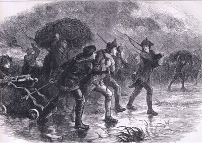 Night Maoeuvres of the Americans at Boston, illustrasjon fra Cassells History of the United States utgitt av Cassell, Petter & Galpin, ca. 1900 (litho) av American English school