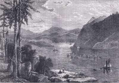 The Hudson Highlands, illustrasjon fra Cassells History of the United States utgitt av Cassell, Petter & Galpin, ca. 1900 (litho) av American English school