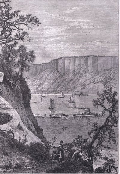 The Palisades of the Hudson, illustrasjon fra Cassells History of the United States utgitt av Cassell, Petter & Galpin, ca. 1900 (litho) av American English school