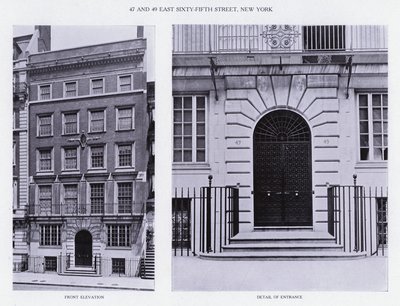 Charles A Platt: 47 og 49 East Sixty-Fifth Street, New York, Front Elevation, Detail of Entrance (s/hv-bilde) av American Photographer (after)