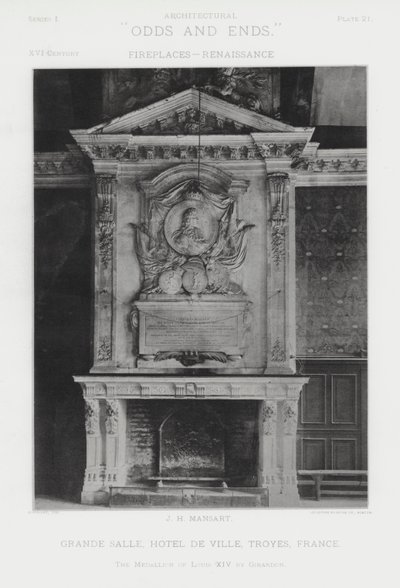 Peis: Grande Salle, Hotel De Ville, Troyes, Frankrike (s/hvitt-bilde) av American Photographer (after)