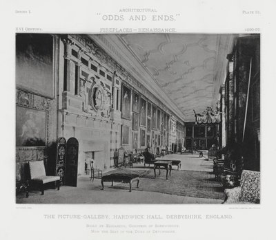 Peis: The Picture-Gallery, Hardwick Hall, Derbyshire, England (s/hvitt-bilde) av American Photographer (after)