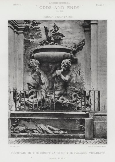 Fontene i gårdsplassen til Palazzo Vicariato, Roma, Italia (s/hv-bilde) av American Photographer (after)