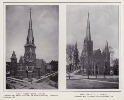 Jamestown, NY: First Presbyterian Church; First Methodist Church (s/hvitt bilde) av American Photographer (after)