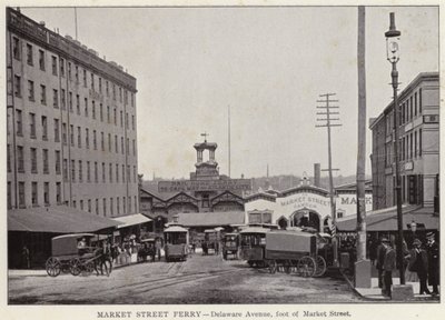 Philadelphia: Market Street Ferry, Delaware Avenue, foten av Market Street (s/hvitt bilde) av American Photographer (after)