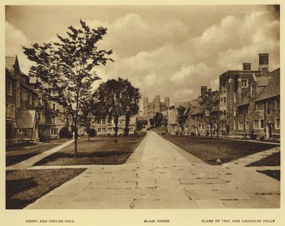 Princeton University: Henry og Foulke Hall; Blair Tower; Klasse fra 1901 og Laughlin Halls (s/hvitt-bilde) av American Photographer (after)