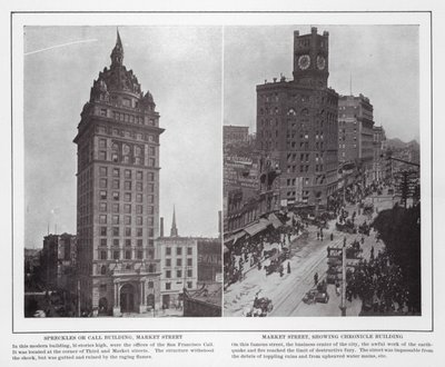 San Francisco: Spreckles or Call Building, Market Street; Market Street, som viser Chronicle Building (s/hvitt-bilde) av American Photographer (after)